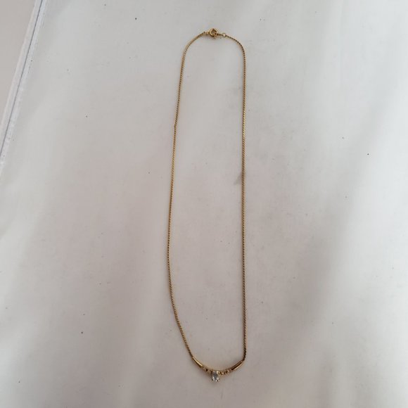 NECKLACE Gold Tone With 4 Small Clear & 1 Center Sky Blue Rhinestones 19” - Picture 13 of 16